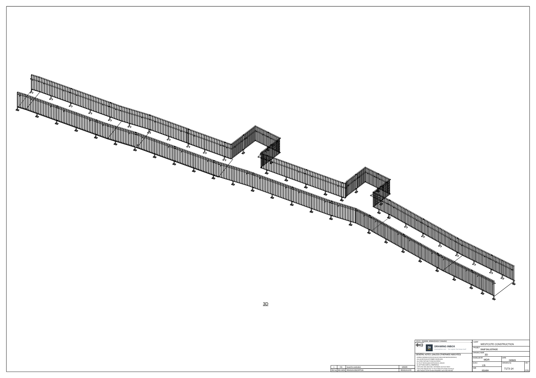 Drawing 7173-14, an isometric view of the whole ramp balustrade